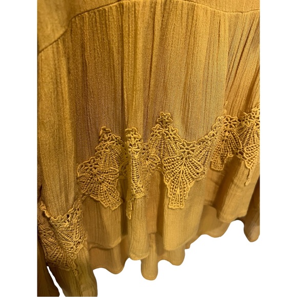 TAYLOR & SAGE MUSTARD YELLOW EMBROIDERY LACE DETAIL BELL SLEEVE BOHO BLOUSE SZ S - Picture 8 of 11